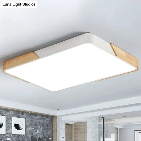 Nordic Led Flush Light: Splicing Square/Rectangle Acrylic Wood-White Ceiling Mount Lamp In