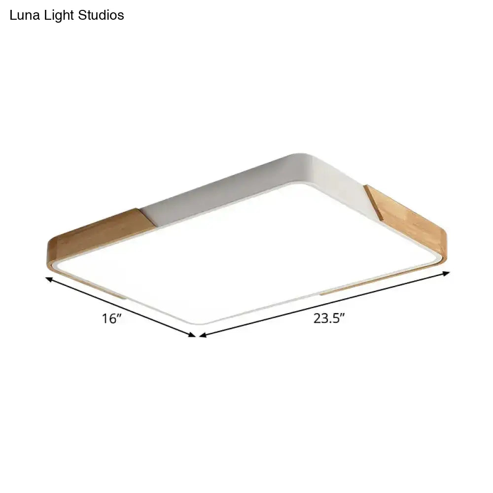 Nordic Led Flush Light: Splicing Square/Rectangle Acrylic Wood-White Ceiling Mount Lamp In