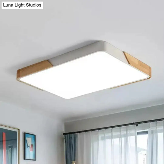 Nordic Led Flush Light: Splicing Square/Rectangle Acrylic Wood-White Ceiling Mount Lamp In