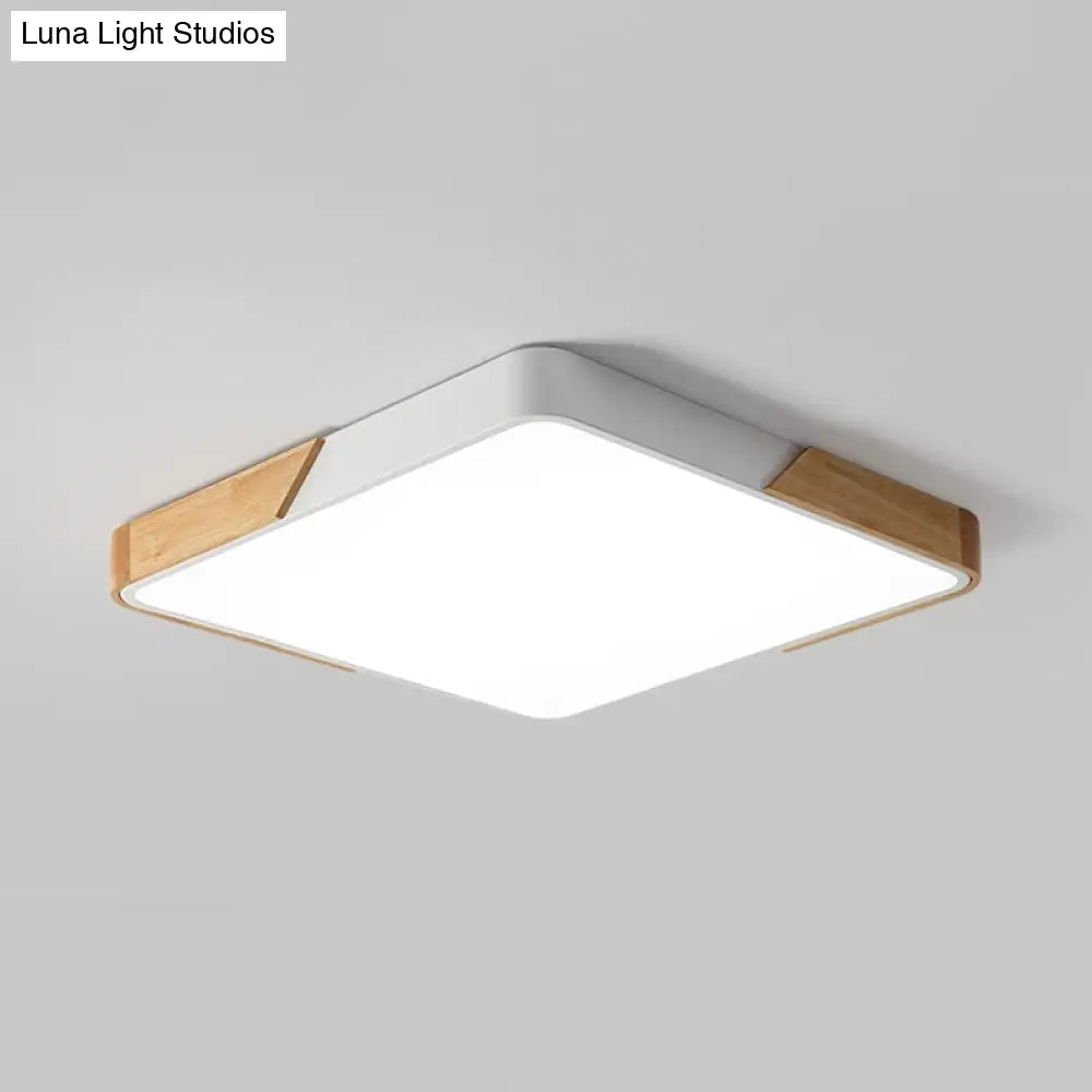 Nordic Led Flush Light: Splicing Square/Rectangle Acrylic Wood-White Ceiling Mount Lamp In