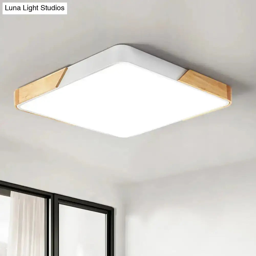 Nordic Led Flush Light: Splicing Square/Rectangle Acrylic Wood-White Ceiling Mount Lamp In