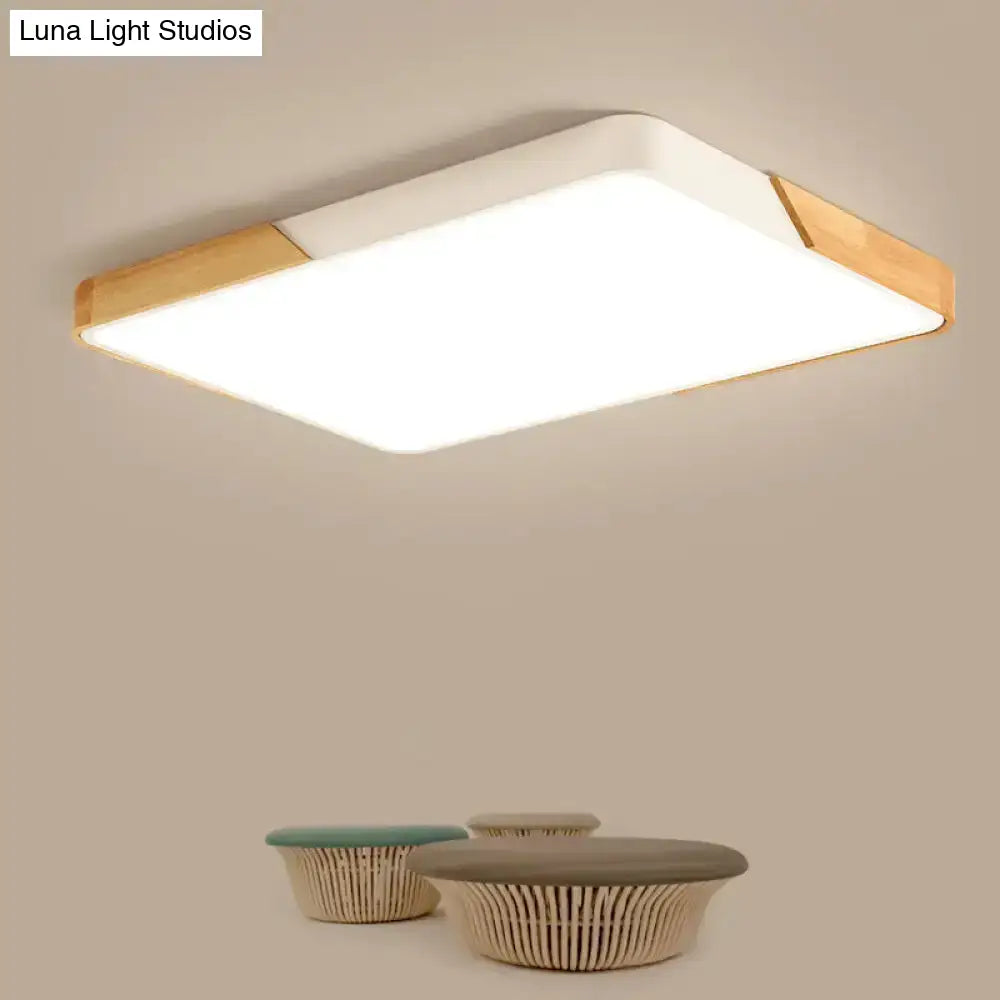 Nordic Led Flush Light: Splicing Square/Rectangle Acrylic Wood-White Ceiling Mount Lamp In