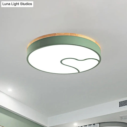 Nordic Led Flush Light With Metal Round Shade - Green/Grey/White Ceiling Lamp In Warm/White