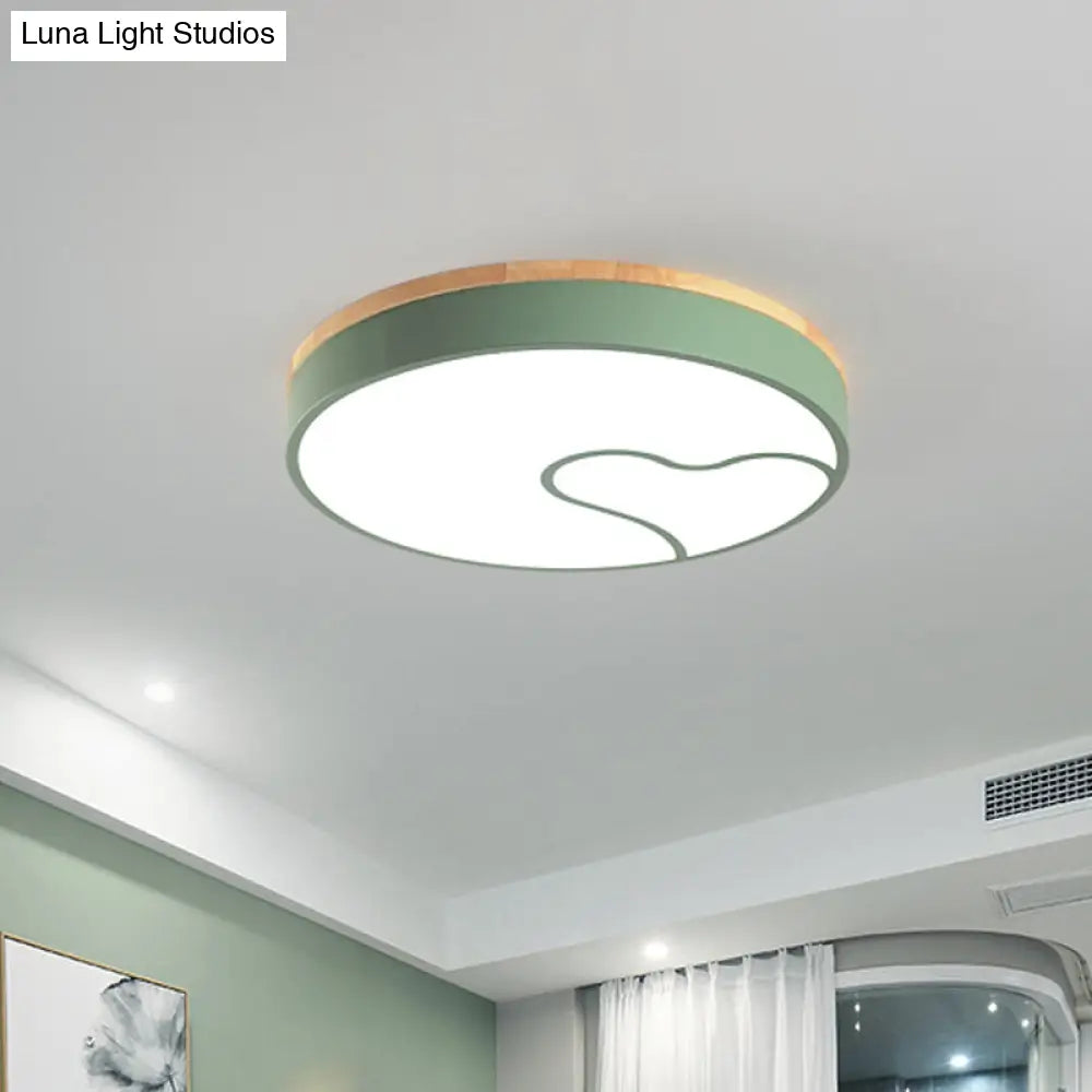 Nordic Led Flush Light With Metal Round Shade - Green/Grey/White Ceiling Lamp In Warm/White