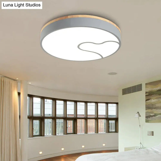 Nordic Led Flush Light With Metal Round Shade - Green/Grey/White Ceiling Lamp In Warm/White Grey /