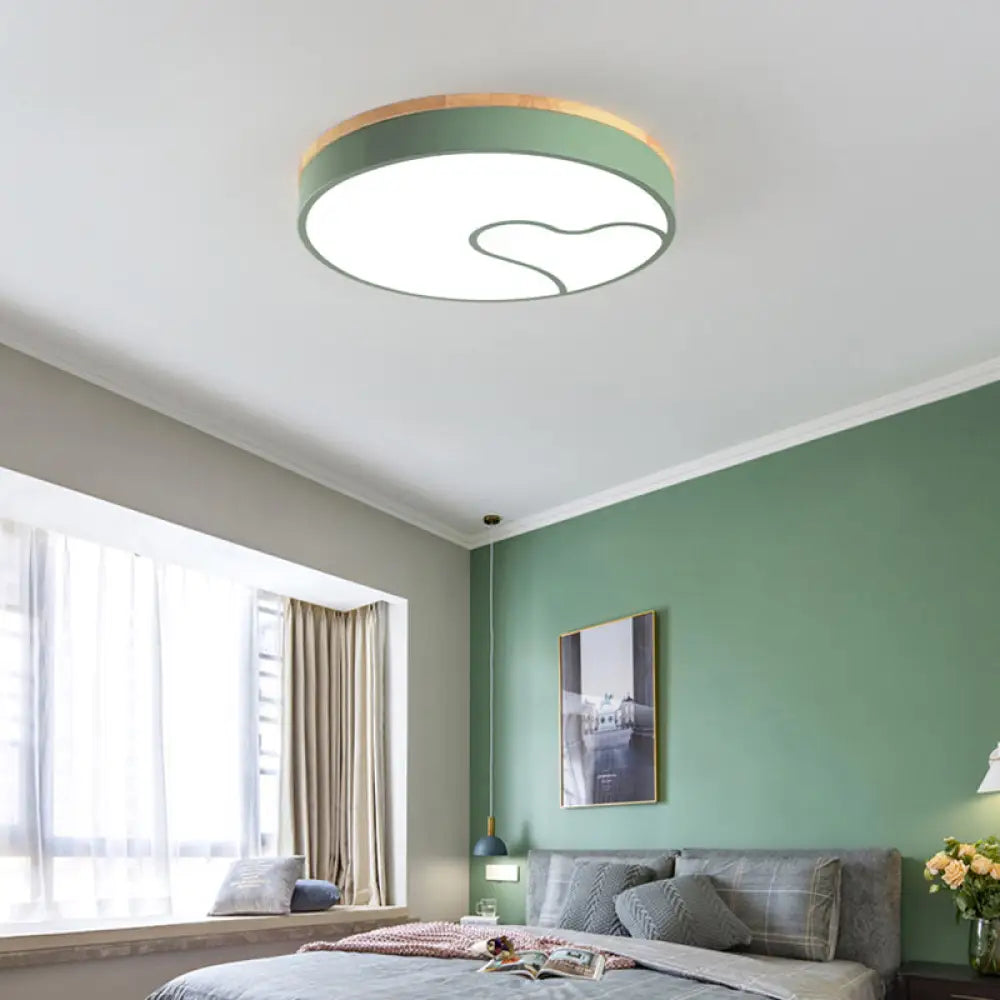 Nordic Led Flush Light With Metal Round Shade - Green/Grey/White Ceiling Lamp In Warm/White Green /