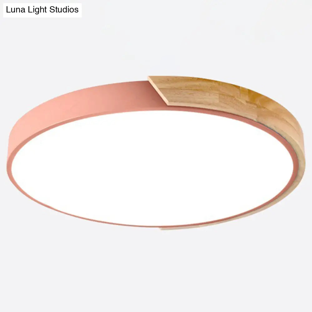 Nordic Led Flush Mount Bedroom Ceiling Light With Acrylic Shade Pink / White