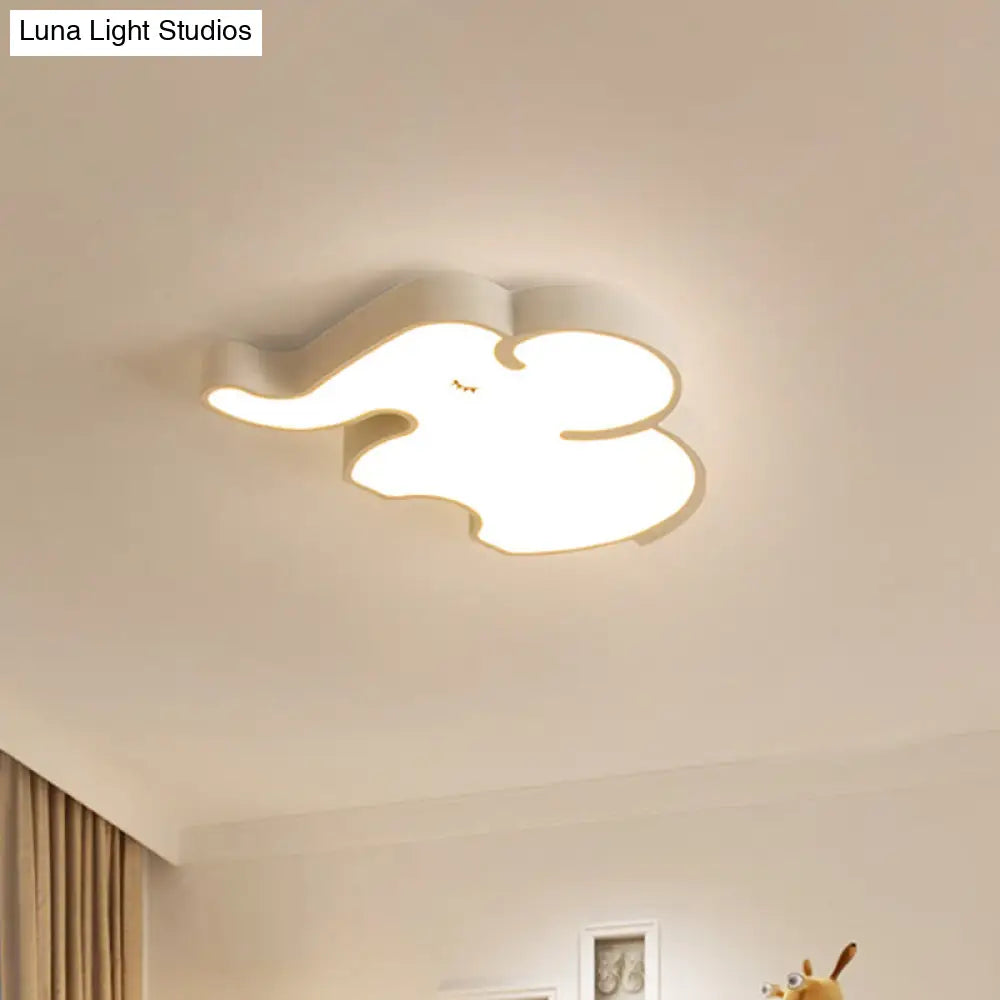 Nordic Led Flush Mount Ceiling Lamp With Elephant Acrylic Shade In Blue/White For Bedroom