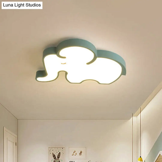 Nordic Led Flush Mount Ceiling Lamp With Elephant Acrylic Shade In Blue/White For Bedroom Blue