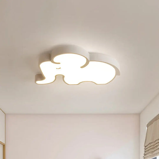 Nordic Led Flush Mount Ceiling Lamp With Elephant Acrylic Shade In Blue/White For Bedroom White