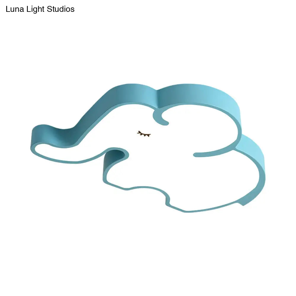 Nordic Led Flush Mount Ceiling Lamp With Elephant Acrylic Shade In Blue/White For Bedroom