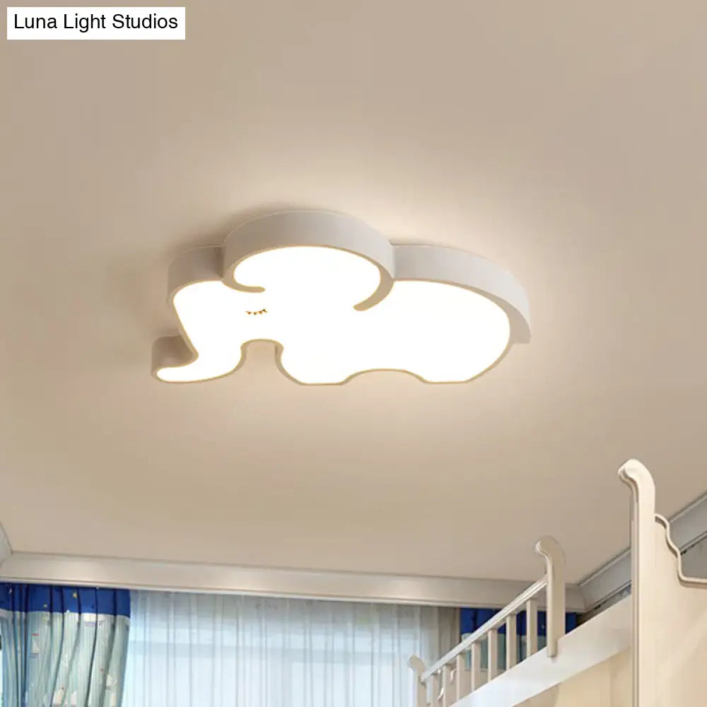 Nordic Led Flush Mount Ceiling Lamp With Elephant Acrylic Shade In Blue/White For Bedroom