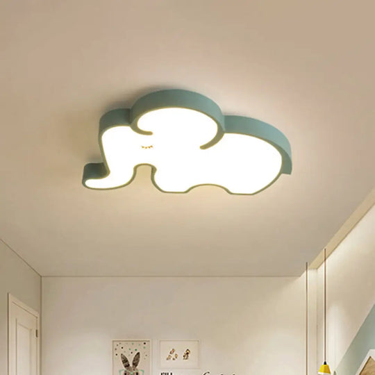 Nordic Led Flush Mount Ceiling Lamp With Elephant Acrylic Shade In Blue/White For Bedroom Blue