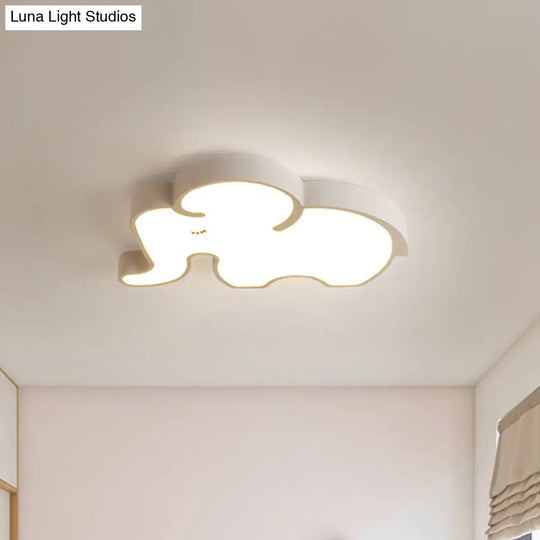 Nordic Led Flush Mount Ceiling Lamp With Elephant Acrylic Shade In Blue/White For Bedroom White