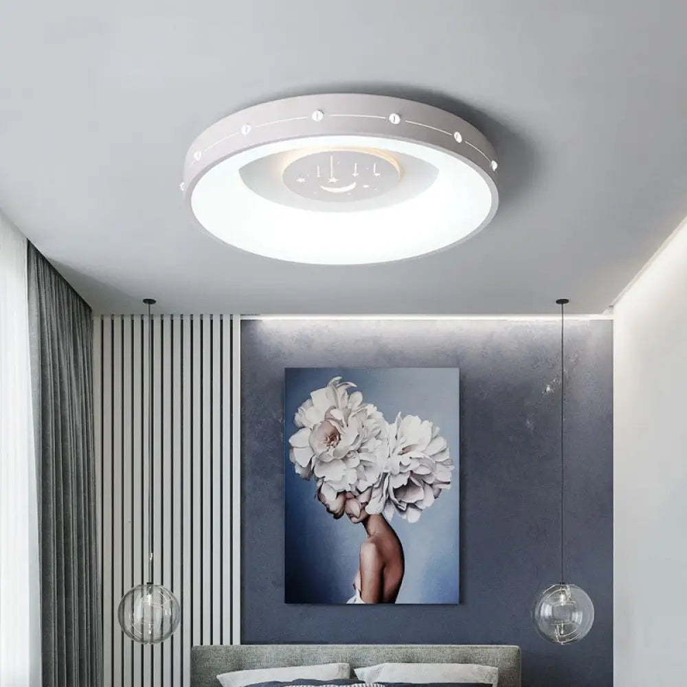 Nordic Led Flush Mount Ceiling Light: 16’/19.5’ Round Curved Design Warm/White Light For