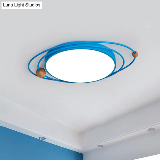 Nordic Led Flush Mount Ceiling Light With Acrylic Ring And Wood Ball In Grey/White/Blue