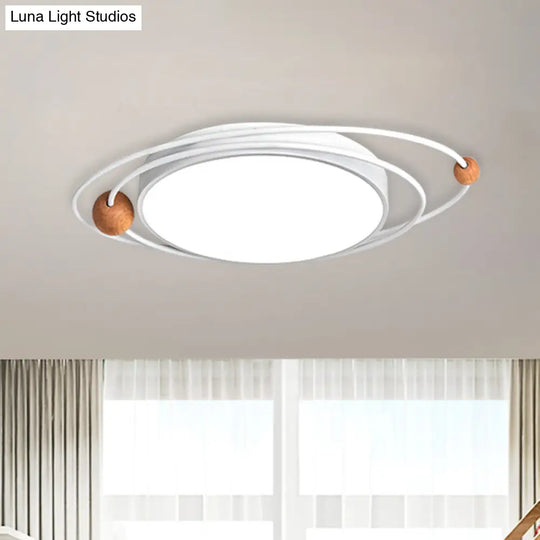 Nordic Led Flush Mount Ceiling Light With Acrylic Ring And Wood Ball In Grey/White/Blue