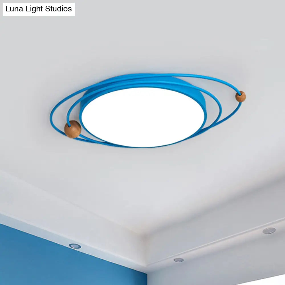 Nordic Led Flush Mount Ceiling Light With Acrylic Ring And Wood Ball In Grey/White/Blue