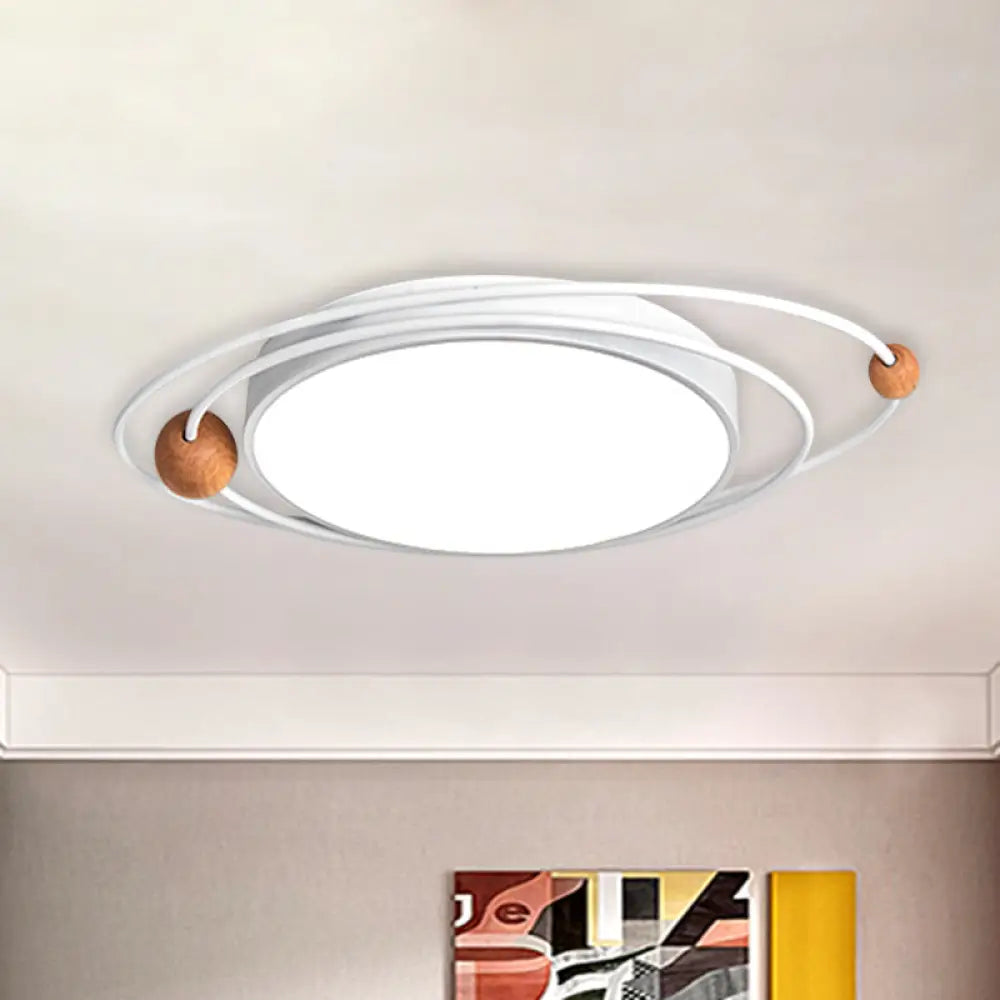 Nordic Led Flush Mount Ceiling Light With Acrylic Ring And Wood Ball In Grey/White/Blue White