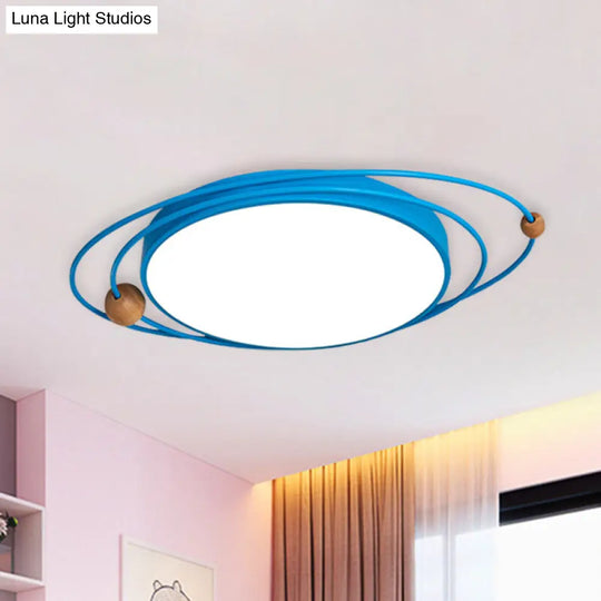 Nordic Led Flush Mount Ceiling Light With Acrylic Ring And Wood Ball In Grey/White/Blue Blue