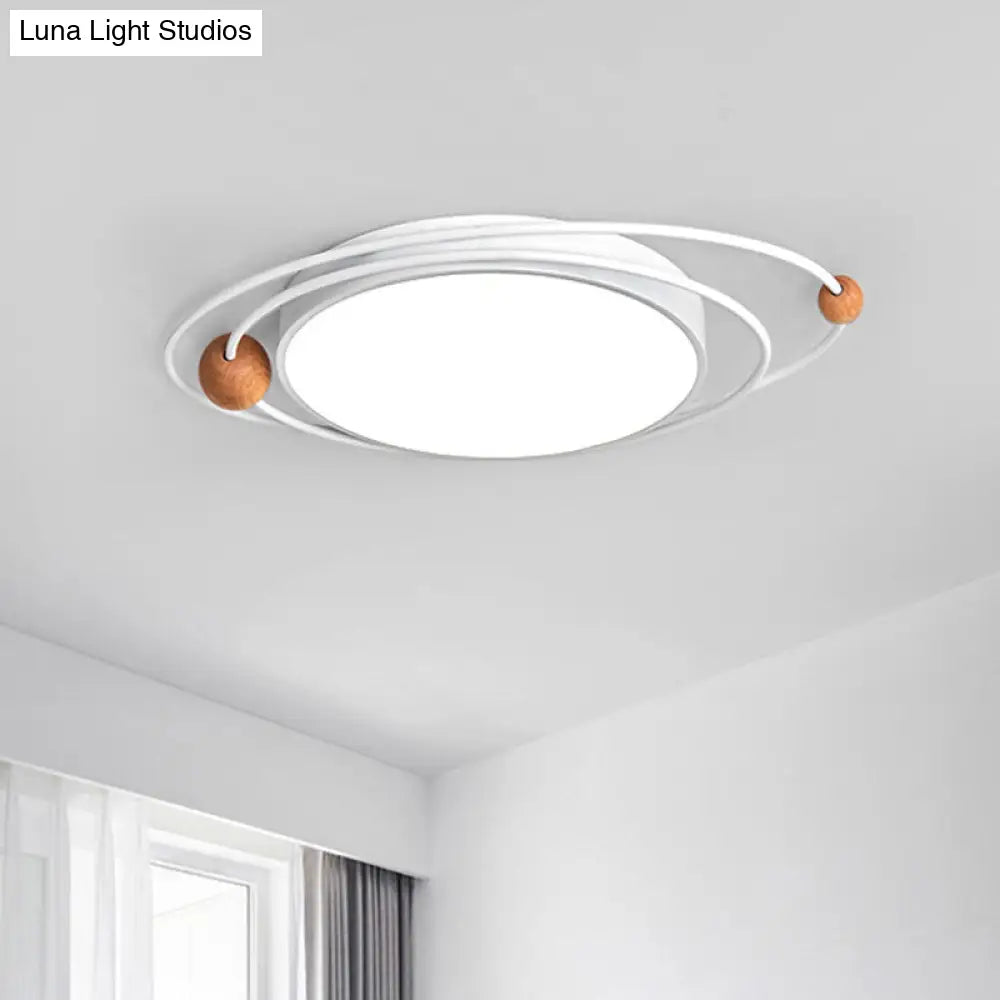 Nordic Led Flush Mount Ceiling Light With Acrylic Ring And Wood Ball In Grey/White/Blue