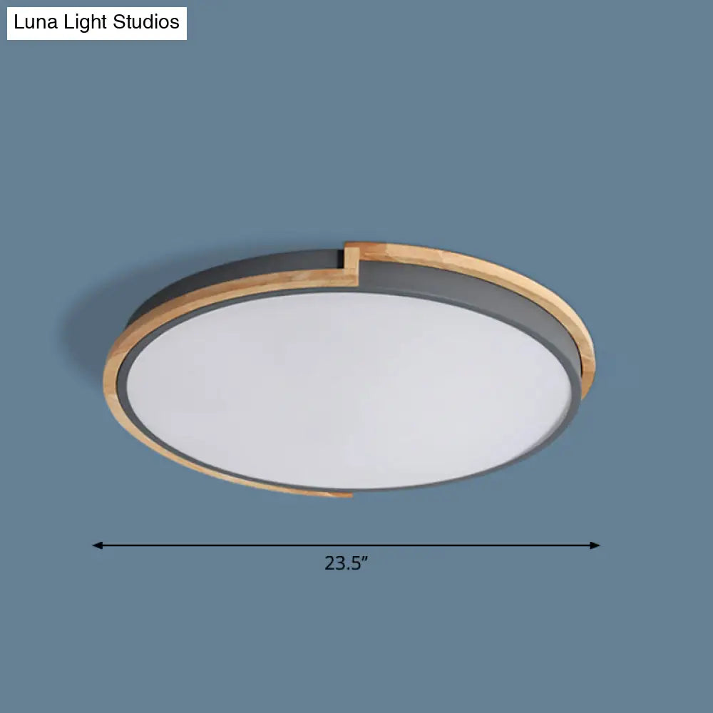 Nordic Led Flush Mount Ceiling Light With Acrylic Shade And Wood Frame - Perfect For Bedrooms