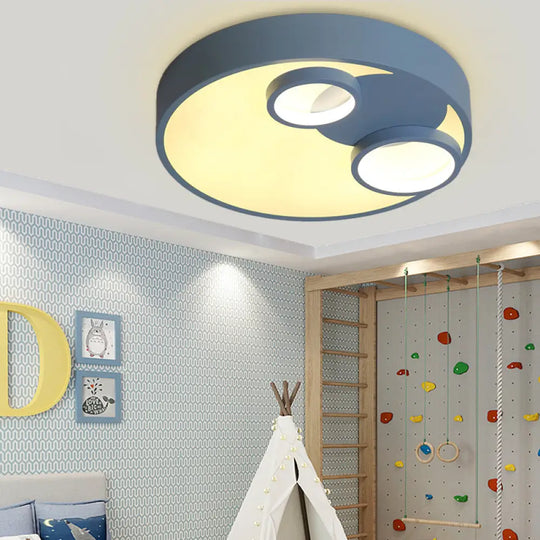 Nordic Led Flush Mount Light: Metal Round With Acrylic Diffuser - Perfect For Kids Blue / 18’ Warm