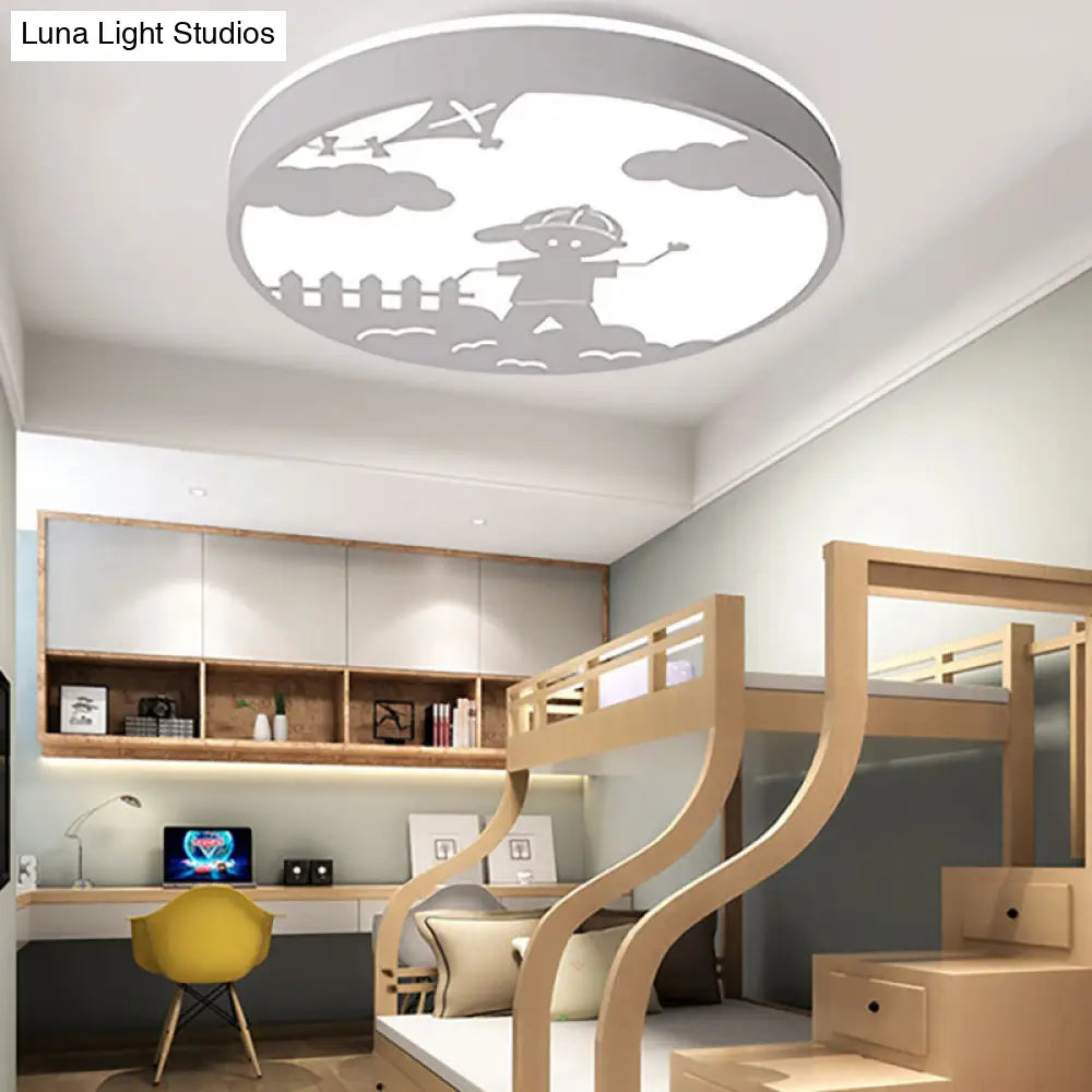 Nordic Led Flush Mount Light With Metal Circular Ceiling Fixture And Boy Deco - Bathroom Style White