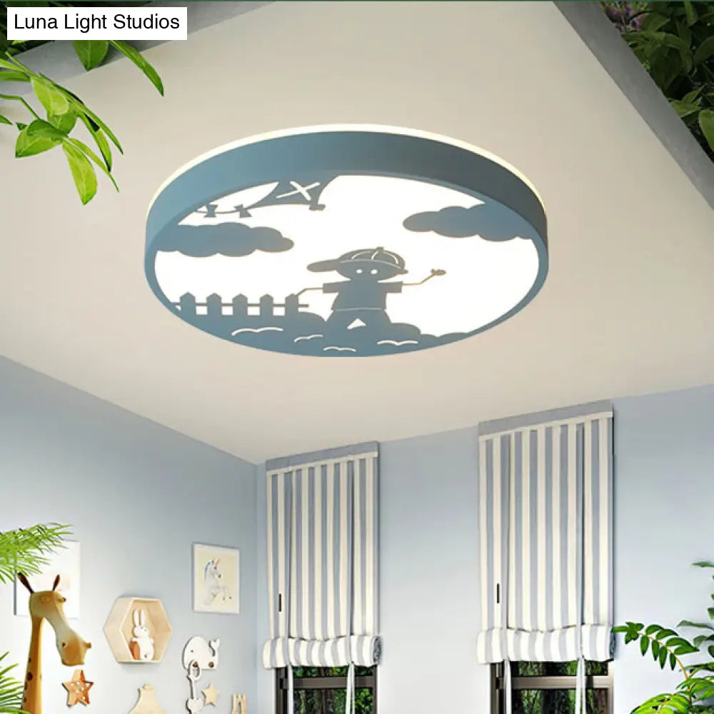 Nordic Led Flush Mount Light With Metal Circular Ceiling Fixture And Boy Deco - Bathroom Style Blue