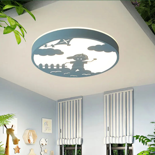 Nordic Led Flush Mount Light With Metal Circular Ceiling Fixture And Boy Deco - Bathroom Style Blue