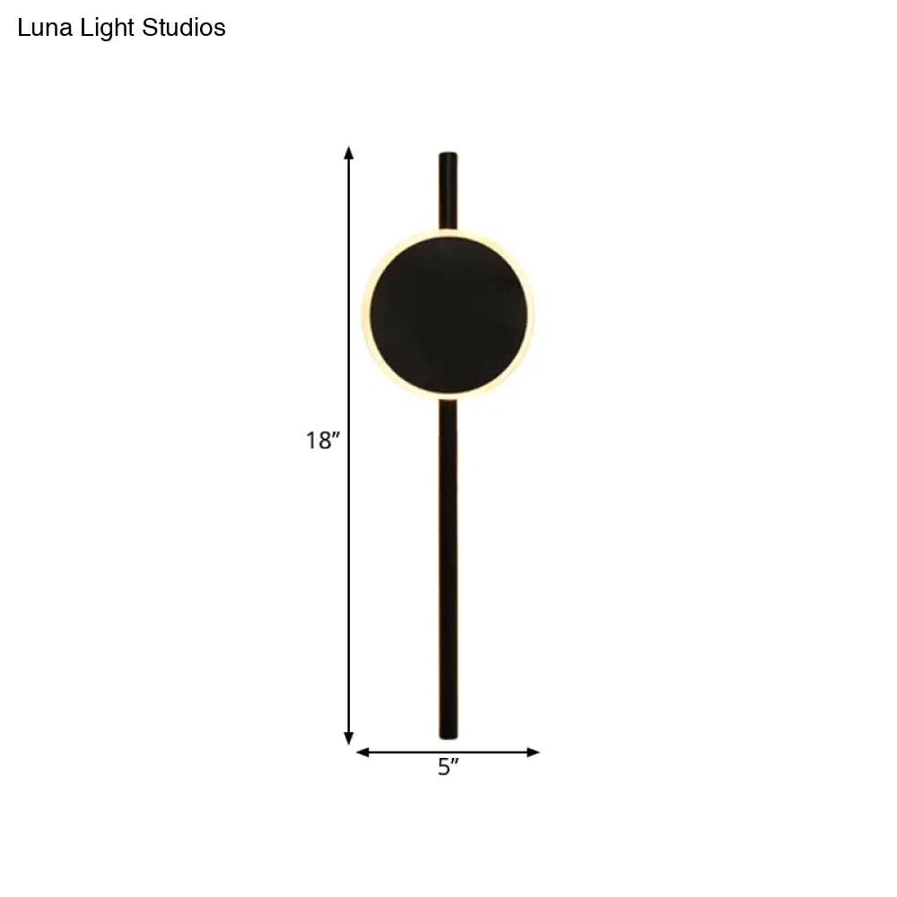 Nordic Led Flush Wall Sconce Black Round & Bar Lighting With Metallic Shade - Warm/White Light