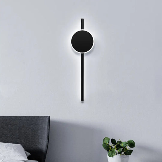 Nordic Led Flush Wall Sconce Black Round & Bar Lighting With Metallic Shade - Warm/White Light /