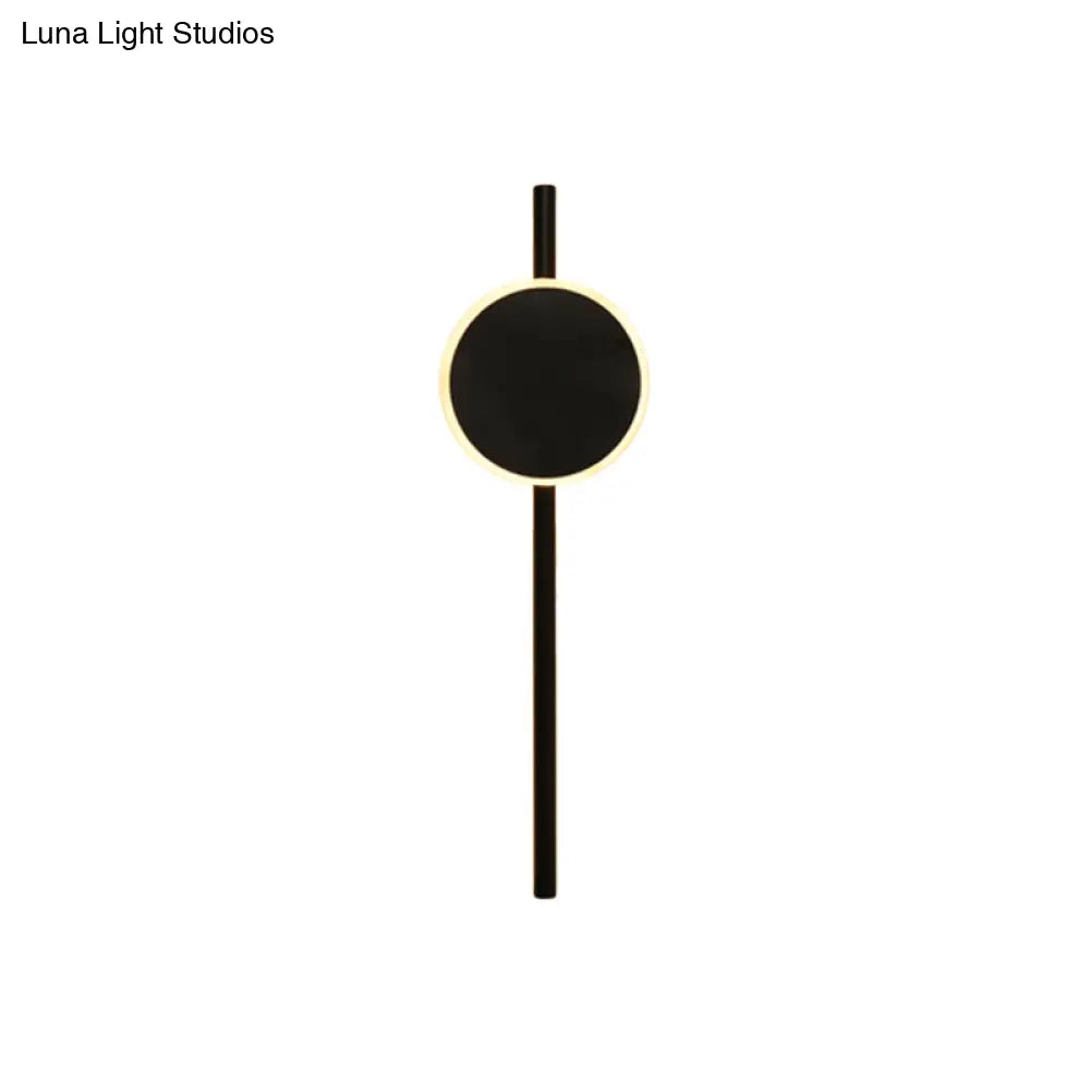 Nordic Led Flush Wall Sconce Black Round & Bar Lighting With Metallic Shade - Warm/White Light