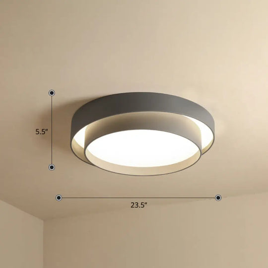 Nordic Led Flushmount Ceiling Light Fixture - Metal 2-Layer Design Ideal For Bedroom Lighting Grey /