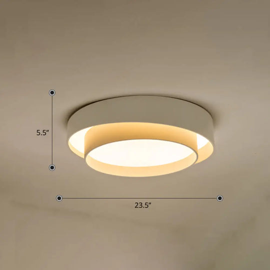 Nordic Led Flushmount Ceiling Light Fixture - Metal 2-Layer Design Ideal For Bedroom Lighting White