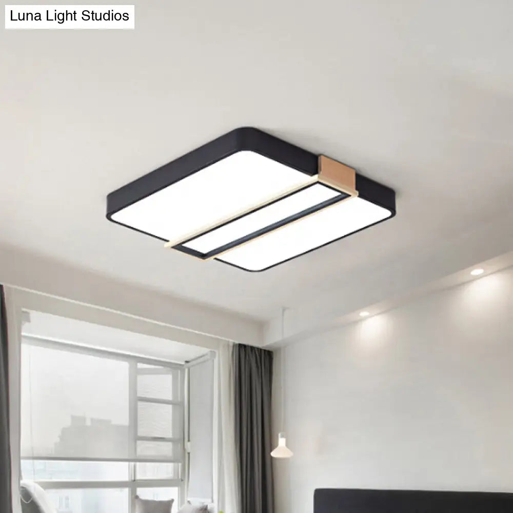 Nordic Led Flushmount Lighting For Bedroom Ceiling - Black/White/Green Square Acrylic Shade 16/19.5