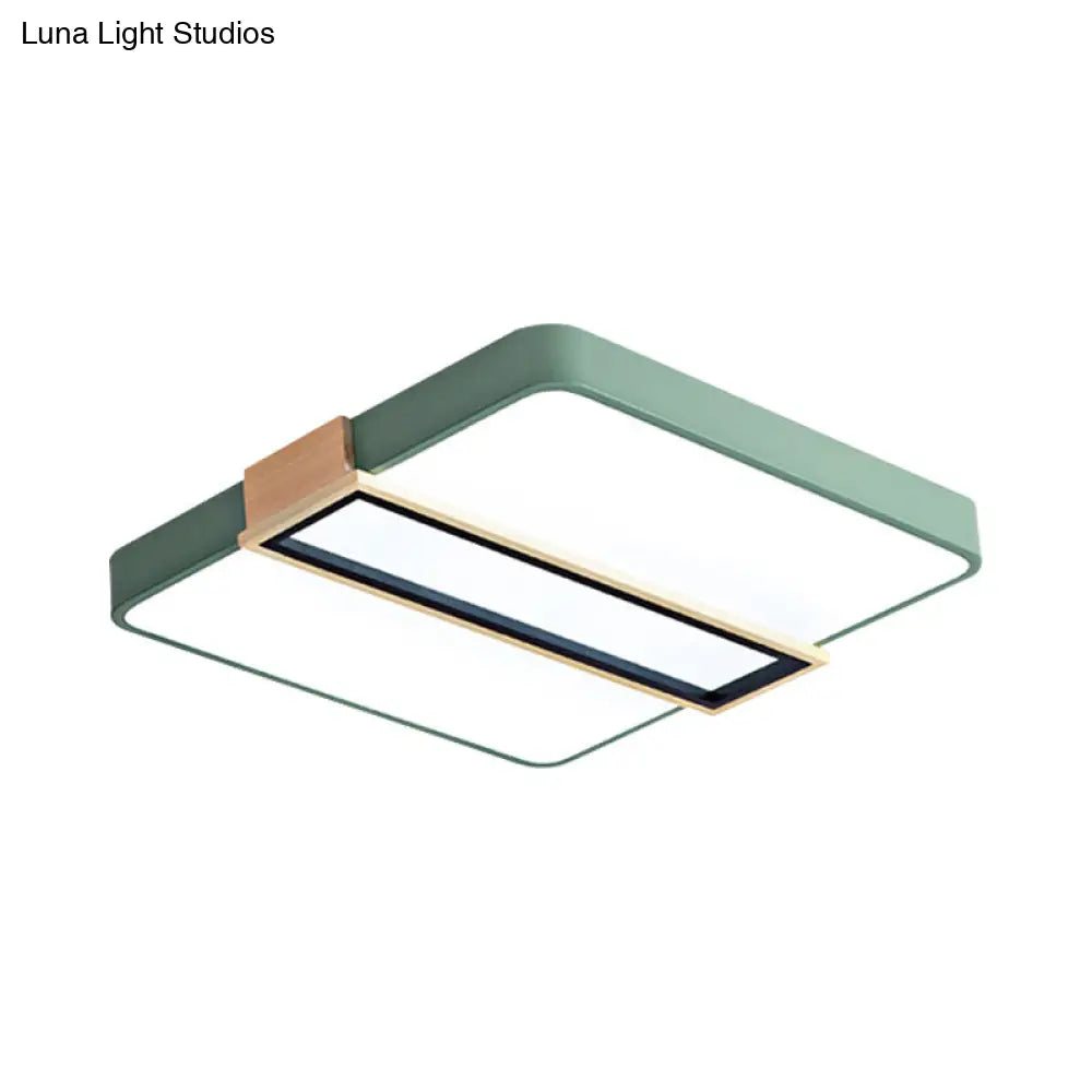 Nordic Led Flushmount Lighting For Bedroom Ceiling - Black/White/Green Square Acrylic Shade 16/19.5