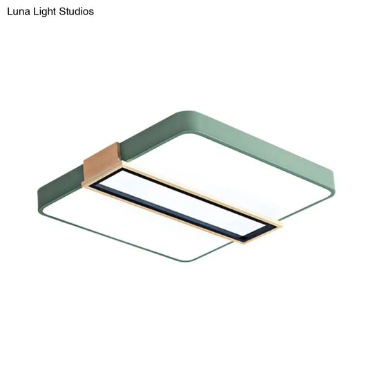 Nordic Led Flushmount Lighting For Bedroom Ceiling - Black/White/Green Square Acrylic Shade 16/19.5