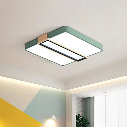 Nordic Led Flushmount Lighting For Bedroom Ceiling - Black/White/Green Square Acrylic Shade