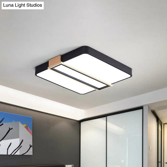 Nordic Led Flushmount Lighting For Bedroom Ceiling - Black/White/Green Square Acrylic Shade 16/19.5