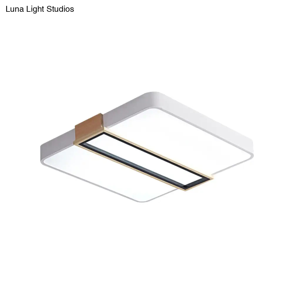 Nordic Led Flushmount Lighting For Bedroom Ceiling - Black/White/Green Square Acrylic Shade