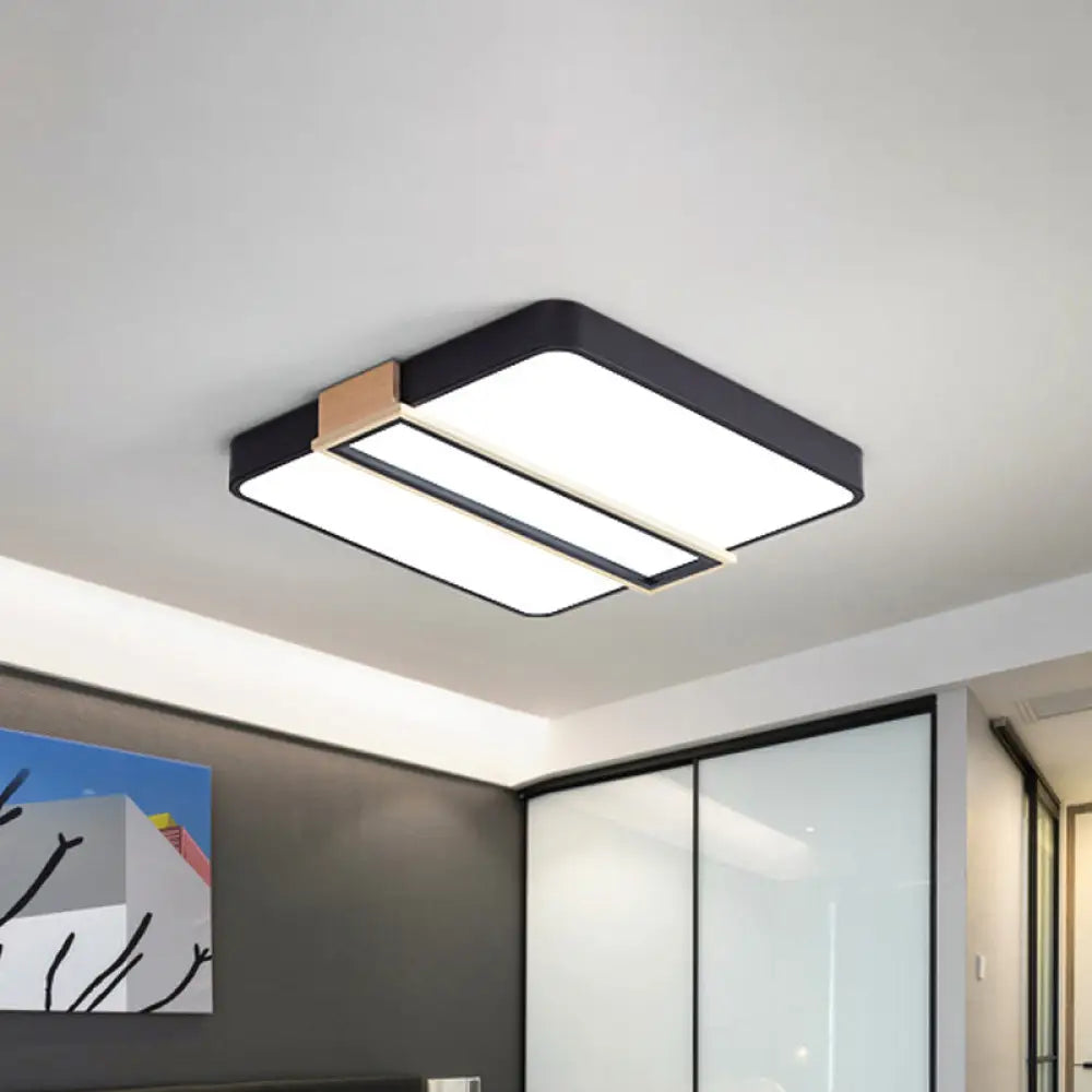 Nordic Led Flushmount Lighting For Bedroom Ceiling - Black/White/Green Square Acrylic Shade