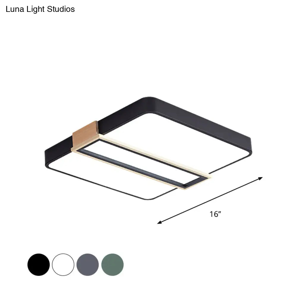 Nordic Led Flushmount Lighting For Bedroom Ceiling - Black/White/Green Square Acrylic Shade 16/19.5