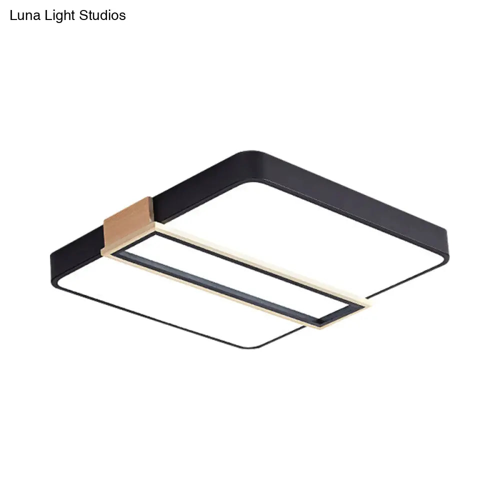 Nordic Led Flushmount Lighting For Bedroom Ceiling - Black/White/Green Square Acrylic Shade 16/19.5