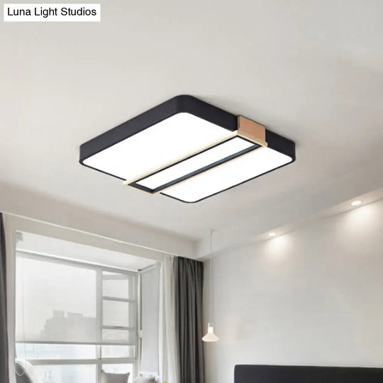 Nordic Led Flushmount Lighting For Bedroom Ceiling - Black/White/Green Square Acrylic Shade