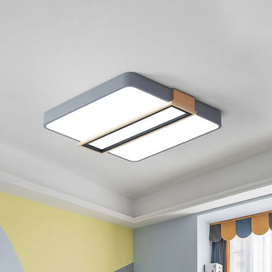 Nordic Led Flushmount Lighting For Bedroom Ceiling - Black/White/Green Square Acrylic Shade