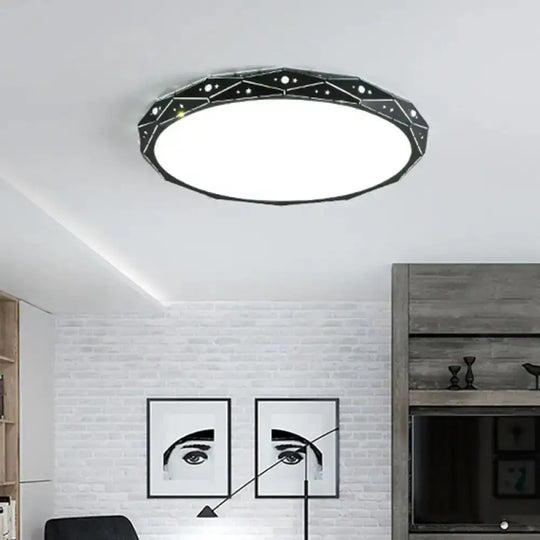 Nordic Led Flushmount Round Ceiling Light With Laser-Cut Design And Acrylic Shade Black / Small