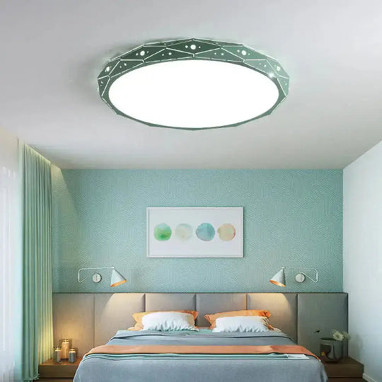 Nordic Led Flushmount Round Ceiling Light With Laser-Cut Design And Acrylic Shade Green / Small