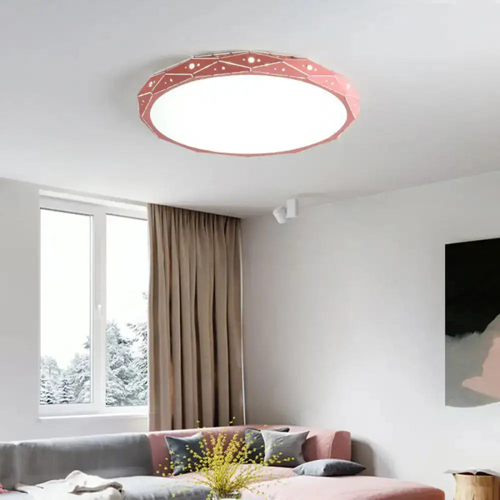 Nordic Led Flushmount Round Ceiling Light With Laser-Cut Design And Acrylic Shade Pink / Small