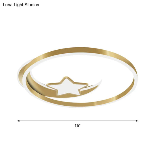 Nordic Led Gold Crescent And Star Ceiling Light With Acrylic Shade - Flush Mount Fixture